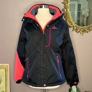 Phibee Skiwear Women's L Ski Jacket Black‎ Pink Waterproof Insulated Snowboard